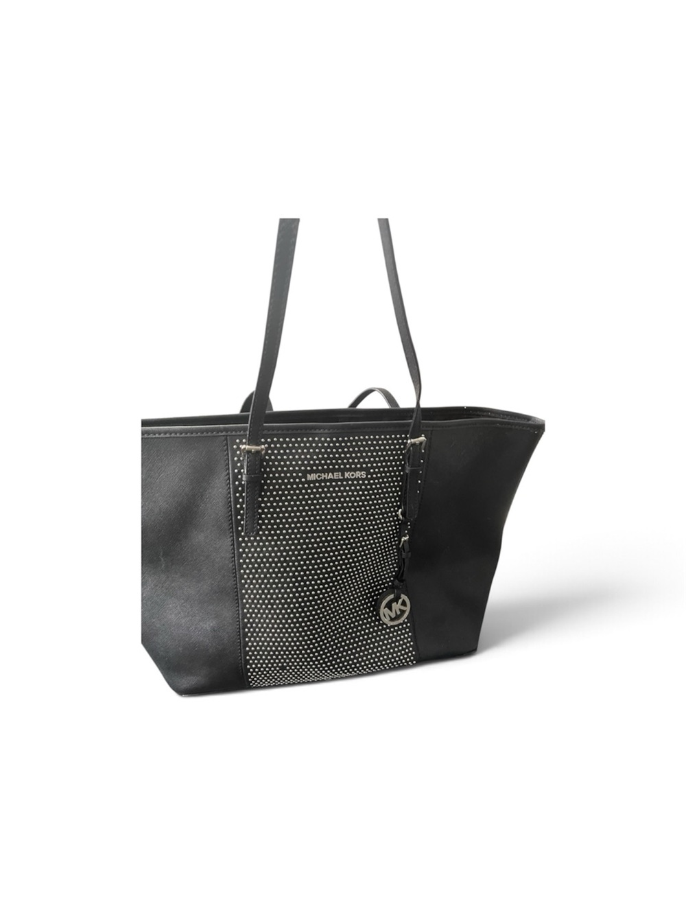 Michael Kors Black Tote with Studded Front and MK Charm